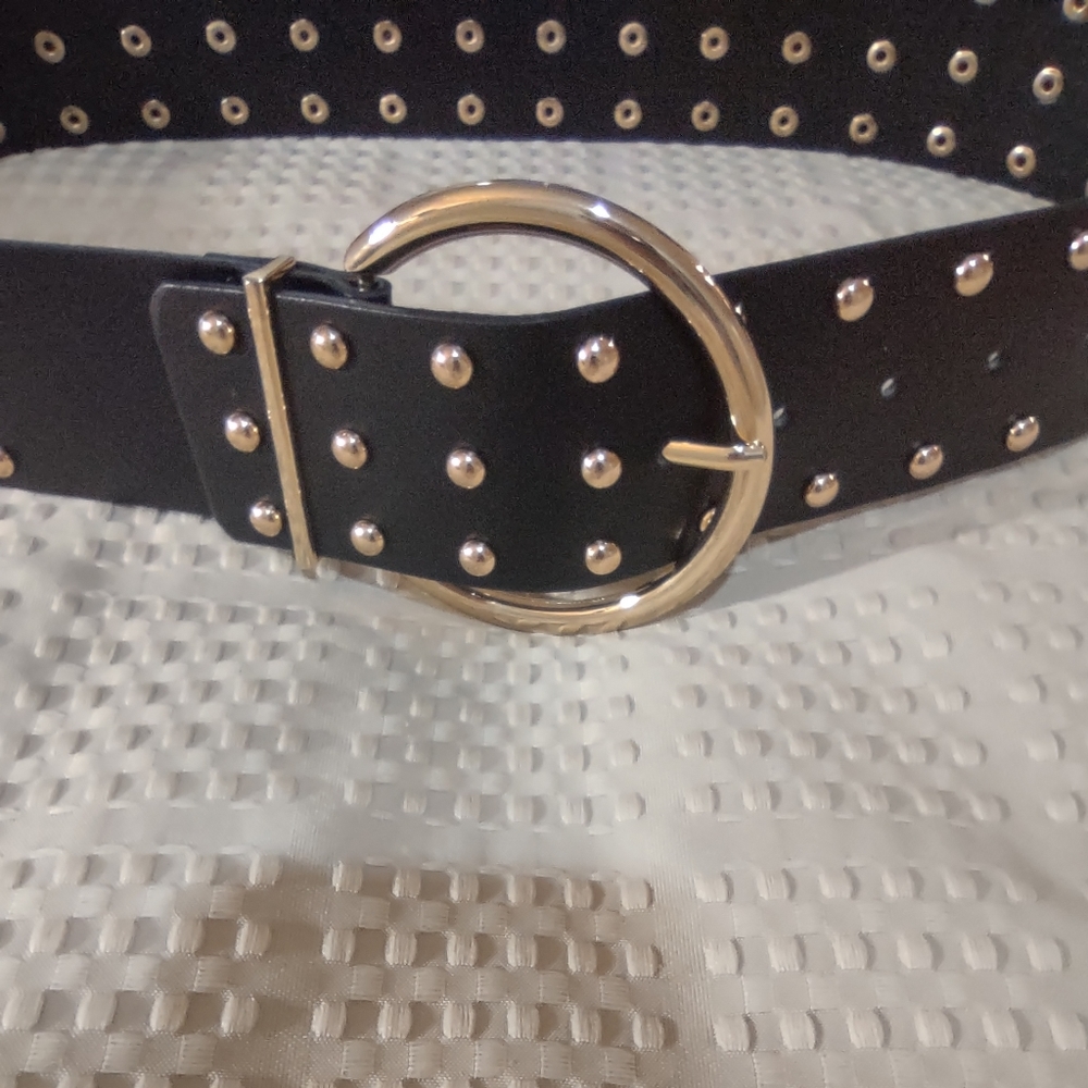 Zara thick black belt with oversized buckle and three rows of studs